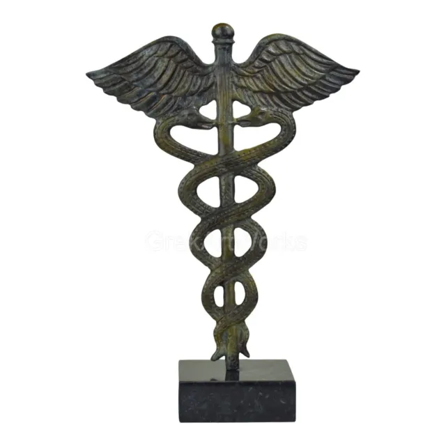 Caduceus Gottessymbol Hermes Quecksilber echte Bronze Metall Kunst Skulptur handgefertigt
