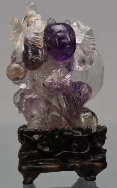 19th century hand-carved Amethyst rock crystal Chinese immortal Buddha figurine