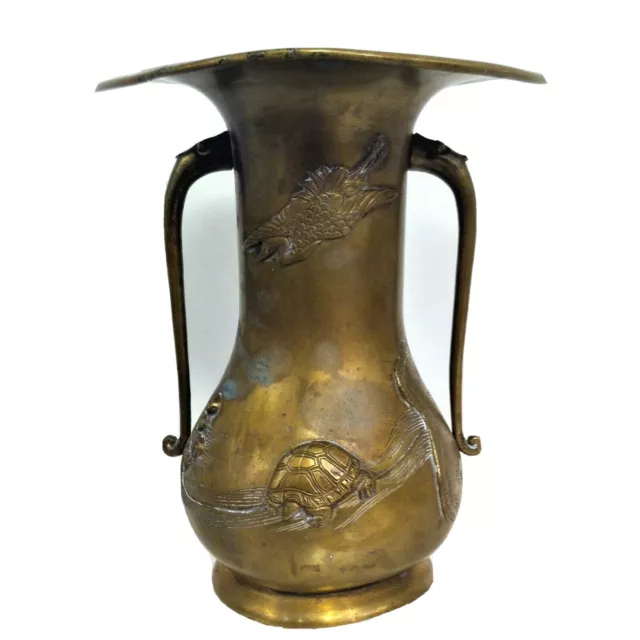 VASE BALUSTRE  EN BRONZE JAPONAIS DECOR HERON TORTUE EPOQUE MEIJI FIN XIXème