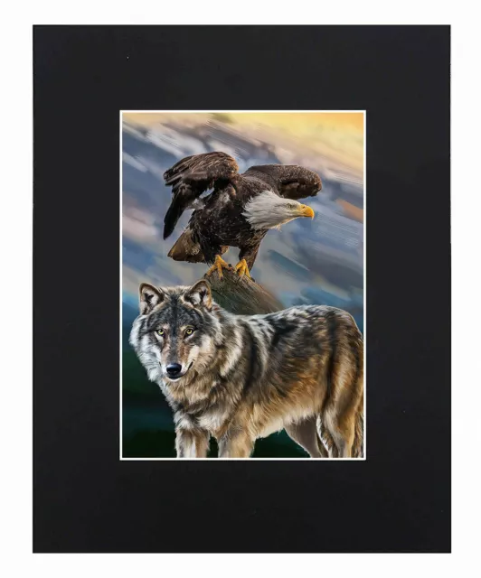 American Bald Eagle & Gray Wolf Art Print Poster Decor Picture Display Matted