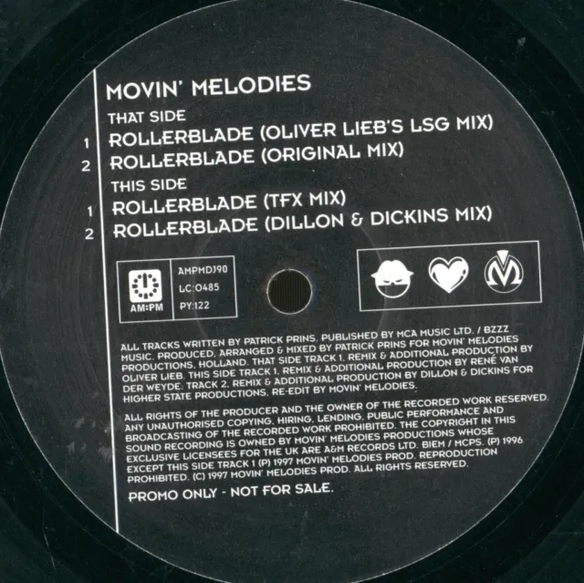 Movin' Melodies Rollerblade 12" vinyl UK Am:pm 1997 promo in black outer sleeve