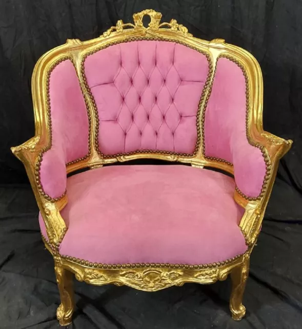Casa Padrino Barock Damen Salon Lounge Sessel Rosa / Gold - Antik Stil Sessel
