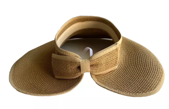 Roll-Up Straw Hat Visor Wide Brim Open Top Summer Sun Cap Bow Foldable Packable