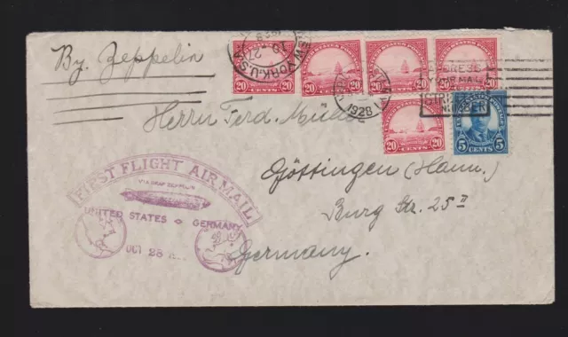 Brief USA Mi.267, 5x 279 mit Luftschiff LZ127 Graf Zeppelin zur Amerikafahrt 192