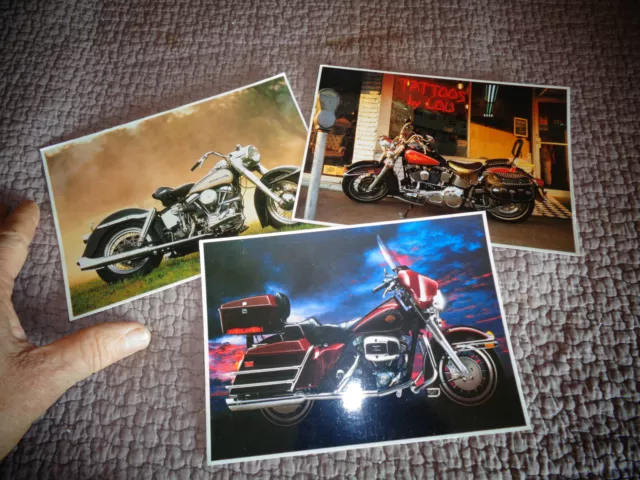 Lot de 3 Cartes Postales Photo d'Ancienne Moto Harley Davidson Biker