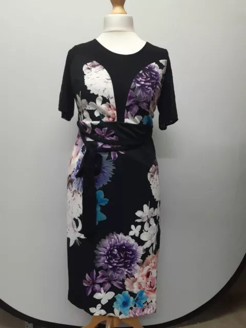 Kaleidoscope Women's Sz 12 Black Floral Printed Shift Dress F19