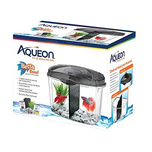 Aqueon Betta Bowl Aquarium Fish Tank Kit Black Half Gallon