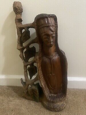vintage handcarved Wooden haitian - art african  sculpture/statue woman figurin