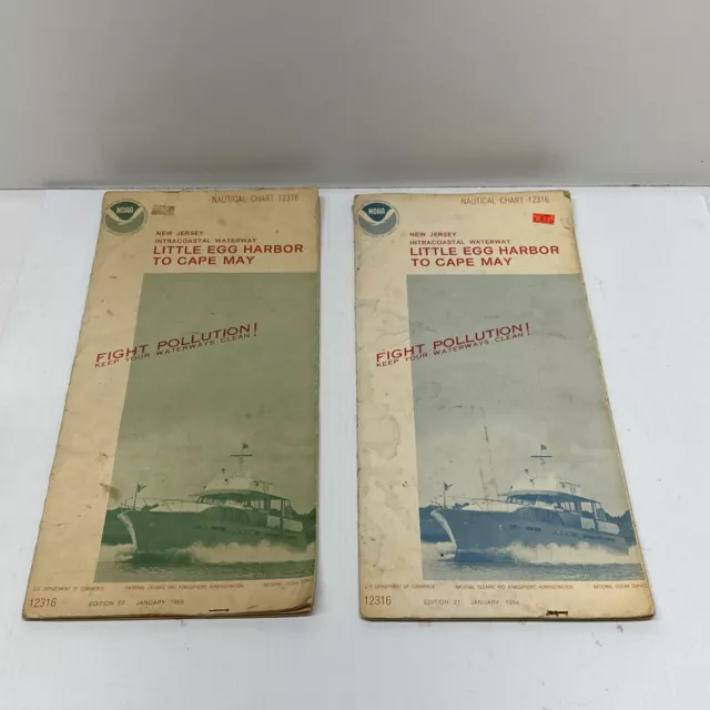 LOT OF 2 Nautical Chart Map Sandy Hook to Little Egg Harbor NJ 1984 & 1985