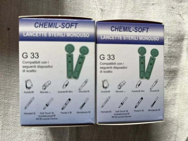 2 scatole CHEMIL-SOFT PUNGIDITO LANCETTE G33 V x 33G GLICEMIA tot 100 PEZZI