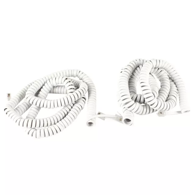 2Pcs 7m RJ9 4P4C enchufe elástica en espiral de cables dobles auricular blanco