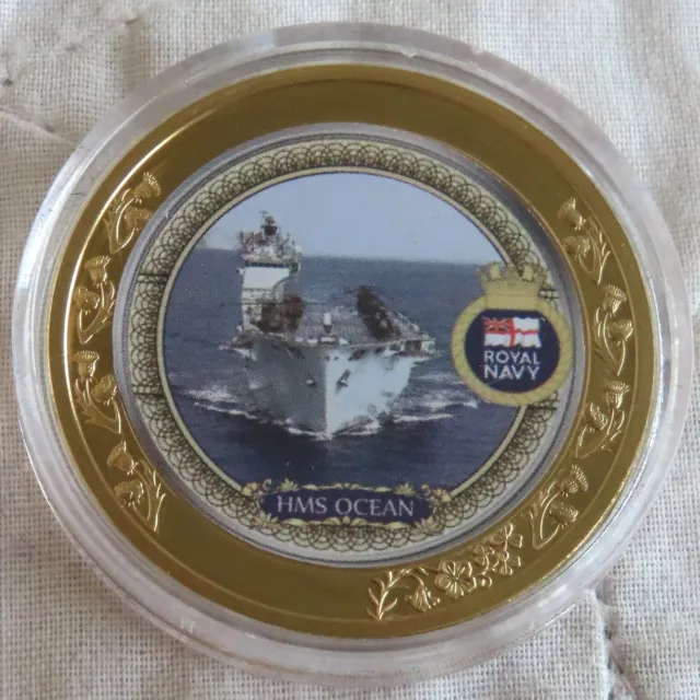 HMS OCEAN 2020 GOLD PLATED 40mm MEDAL - SHIPS OF THE ROYAL NAVY