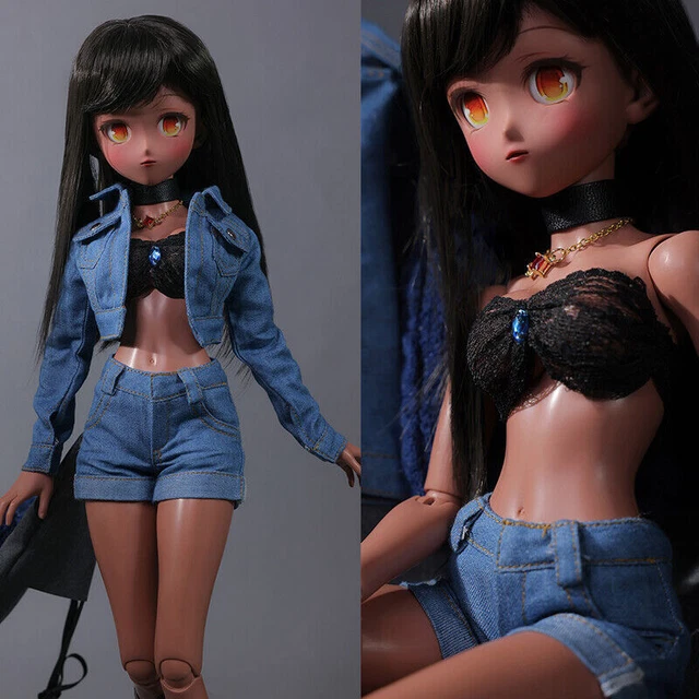 Dark Skin 1/4 BJD Dolls SD Girl Female Resin Naked Body Cartoon Eyes Face Makeup