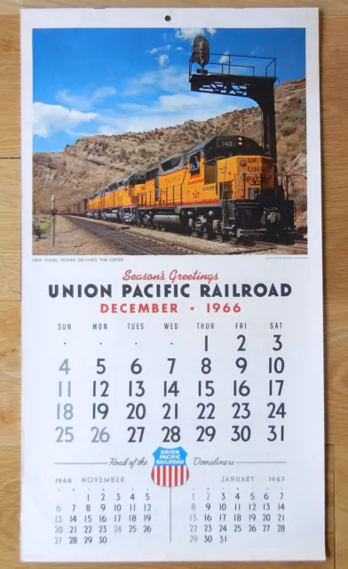 Vtg 1967 Seasons Greetings UNION PACIFIC Railroad 743 Advertising WALL CALENDAR