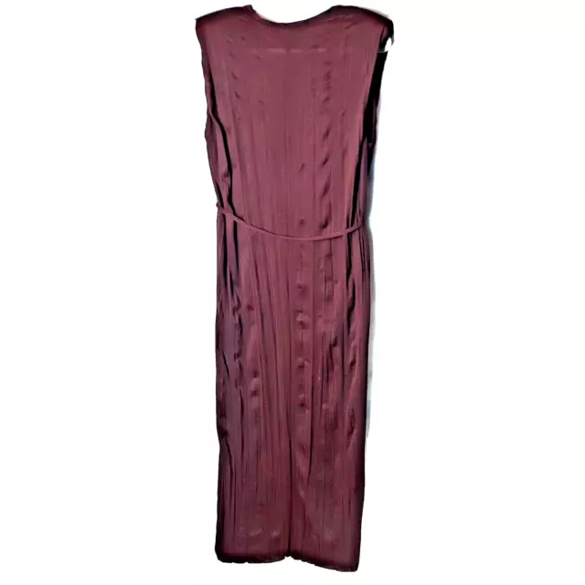 Zara Women Crepe Padded Shoulder Sleeveless Maxi Dress Small Burgundy Belted 2