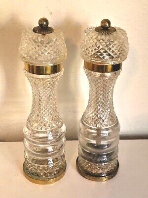 A Pair of French Gilt Brass Cut-Crystal Salt Shaker & Pepper Grinder