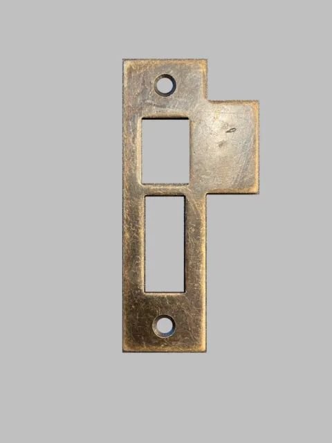 Antique/Vintage Door Strike Plate, Mortise, Keeper, Striker, Brass, 3-1/2” AB