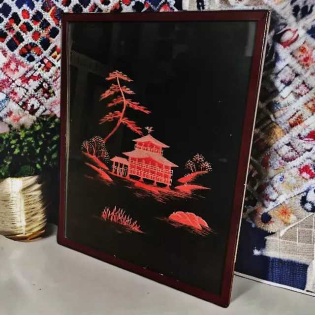 Vintage 1960s Chinese Landscape Textile Framed Art