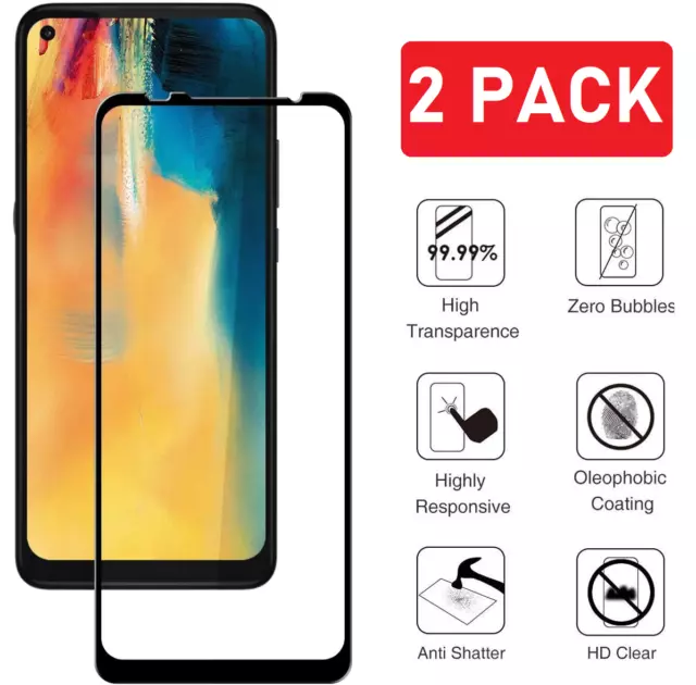 2 Pack Full Coverage For Motorola Moto G9 Power Tempered Glass Screen Protector