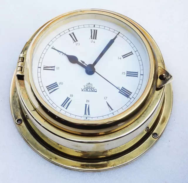 Vintage All Brass Viking Iver Weilbach Ships Marine Navigation Radio Room Clock