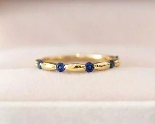 0.24cts Lab Created Sapphire Womens Anniversary Band Ring 14k Yellow Gold Plated