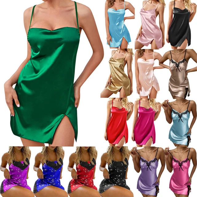 Camicia Da Notte In Raso Donna - Sottoveste Sexy Babydoll, Spalline Regolabili, Scollo A V - Foto 2