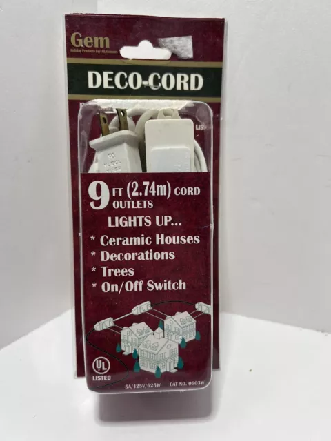 Gem 9 FT Extension Cord Ceramic Houses Trees 3 Outlets Gem Electric NOS NIB