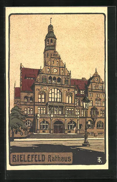 Steindruck-AK Bielefeld, Blick auf das Rathaus