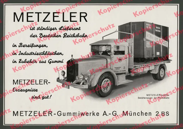 Reklame Metzeler Gummiwerke München Reichsbahn Mercedes-Benz Lkw Auto Berlin ´35