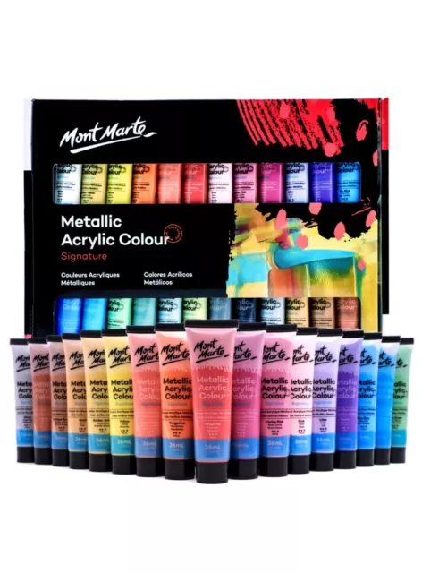 Metallic Acrylic Paint Set 24 x 36ml Mont Marte Signature Artist Painting