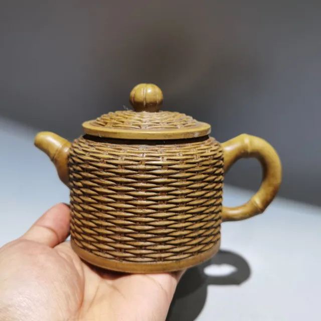 6.3″ China Yixing Zisha handmade carved bamboo weave Kung Fu Tea Health Teapot