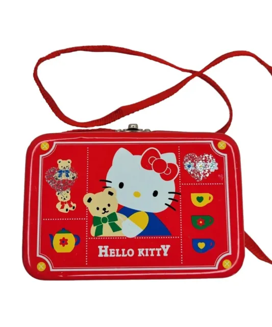 Vintage Hello Kitty Tin Metal Box Purse with Strap Sanrio Kawaii Cute Red 1996
