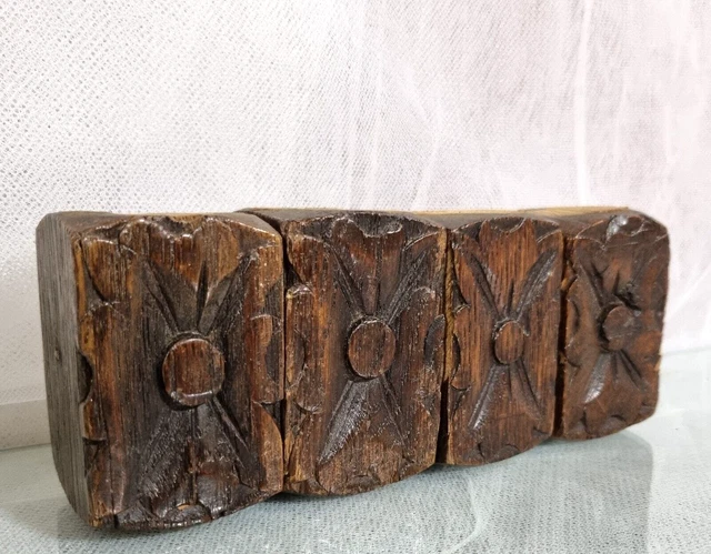 4 Victorian rosette wood carving corbel bracket 3" Antique architectural salvage