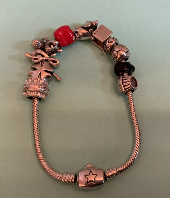 Donatella 925 Silver Charm Bracelet & 11 Charms~HEART~LADY BUG~CUPCAKE 42.07 GMS 2