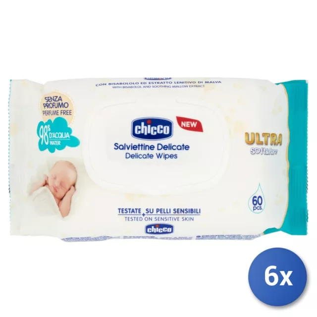 6x Salviette Baby 60 Chicco Con Pop-Up Ultra Made In Italy