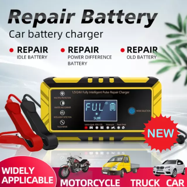 8-Amp Car Battery Charger, 12V and 24V Smart Fully Automatic Battery Charger