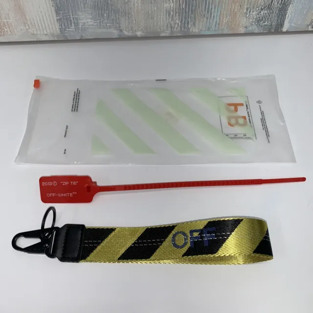 Off White Industrial Style Clasp Lanyard Black And Yellow With Red Zip tie