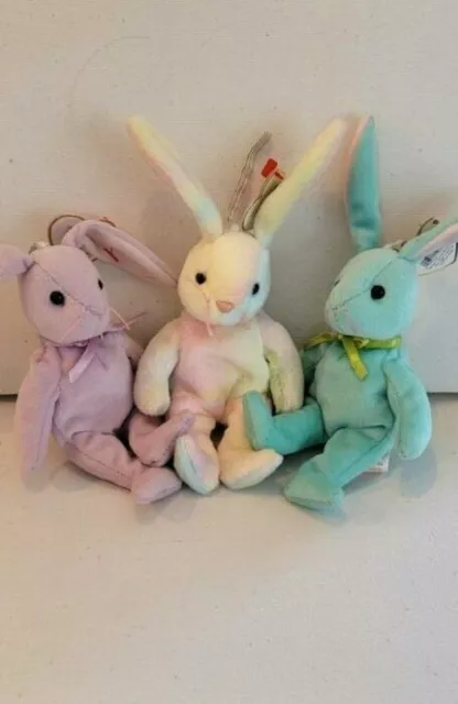 Ty Basket Beanies Set of 3 Rabbits Floppity  Hippie  Hippity 3.5" MWMT Easter