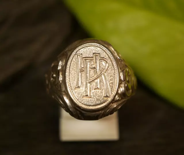 Toller 835 Silber Ring Siegelring Monogramm Initialen HR RH Jugendstil Art Deco