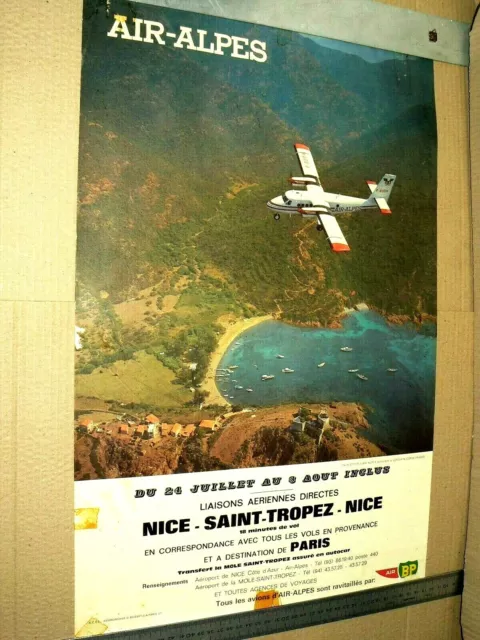 Affiche Ancienne AIR ALPES Avion TWIN OTTER La Girolata Corse Nice St Tropez