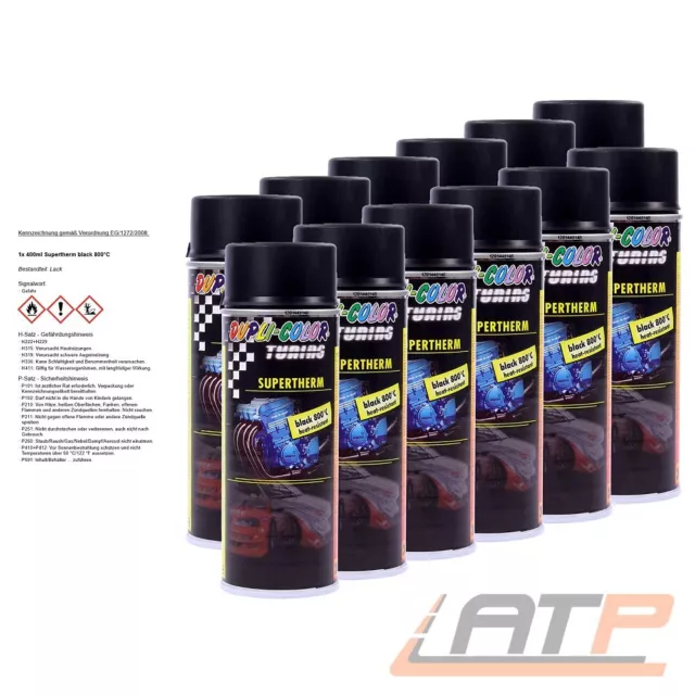 12x 400ml DUPLI COLOR SUPERTHERM BLACK 800°C AUSPUFFLACK MOTORLACK HITZELACK