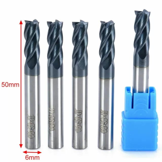 6mm Shank Tungsten Carbide 4 Flute End Mill CNC Milling Cutter HRC50 TIALN 5pcs