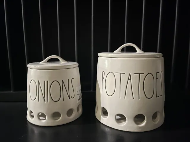 Rae Dunn Artisan Collection POTATOES & ONIONS Ceramic Canisters & Lids Brand New