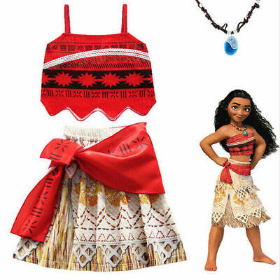 Moana Costume Hawaiian Princess Fancy Cosplay Dress&Necklace 3-11Y Outfit Gifts
