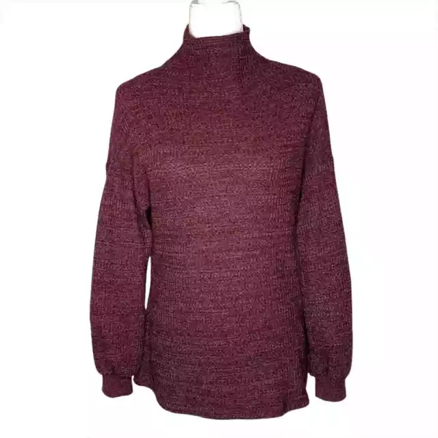 M Magaschoni Mock Neck Waffle Knit Sweater Womens Size XS Plum Long Sleeve