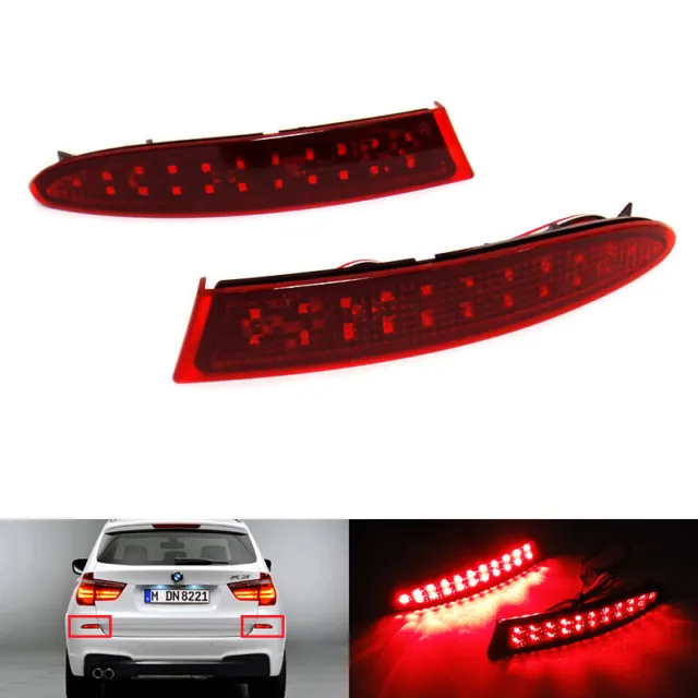 2x Red Lens Bumper Reflector LED Stop Brake Light For 11-14 BMW X3 F25 14+ X3 M