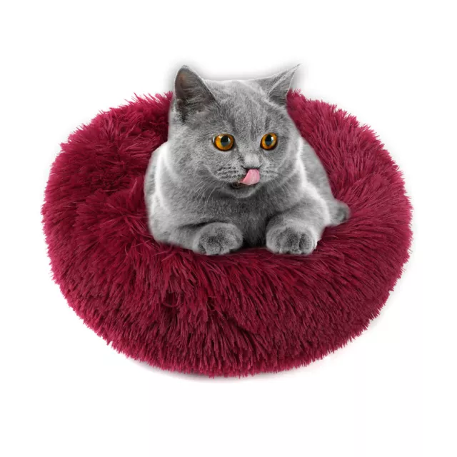 Donut Plush Pet Dog Cat Bed Fluffy Soft Warm Calming Bed Sleeping Kennel Nest 12