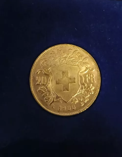 BULLION SWITZERLAND 1935 L-B GOLD 20 Schweizer Franken Neuwertig In Box
