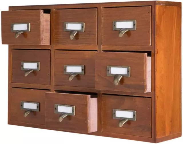 9 Drawers Library Card Catalog Cabinet with Labels Apothecary Cabinet Tabletop