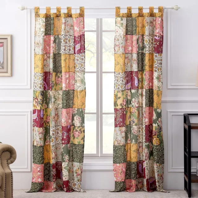 Antique Chic Authentic Patchwork Curtain Panel Set, 84 x 84 inches, Includes ...